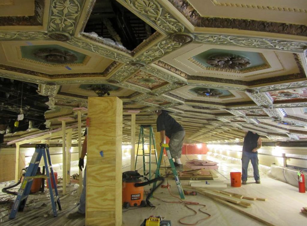 During the ornamental plaster ceiling restoration